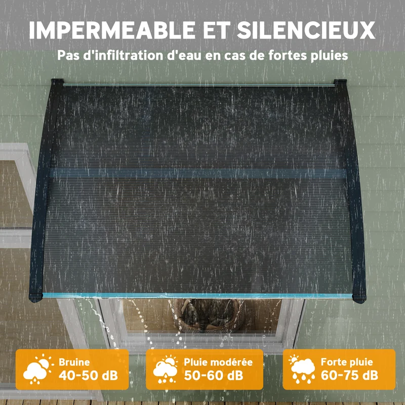Auvent de porte d'entrée incurvé 100 x 75 x 23 cm protection pluie et uv montage facile design en polycarbonate noir 21_0007103