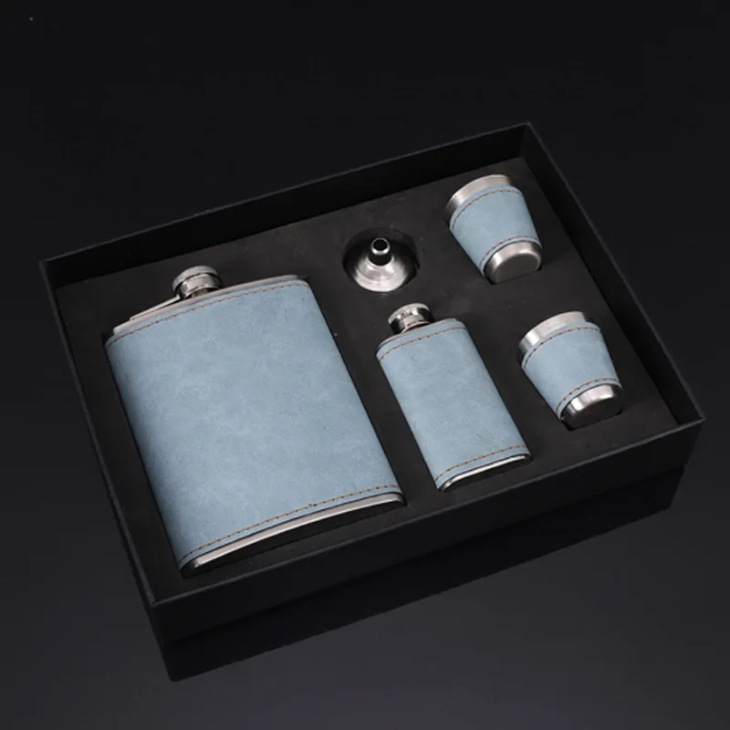 Flasque à Alcool en Cuir Bleu 350ml
