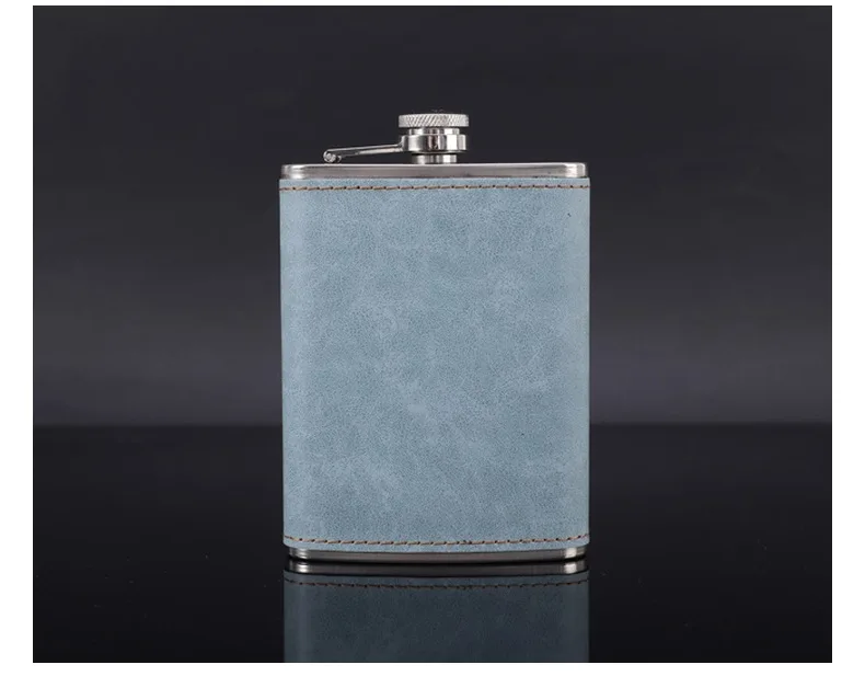 Flasque à Alcool en Cuir Bleu 350ml