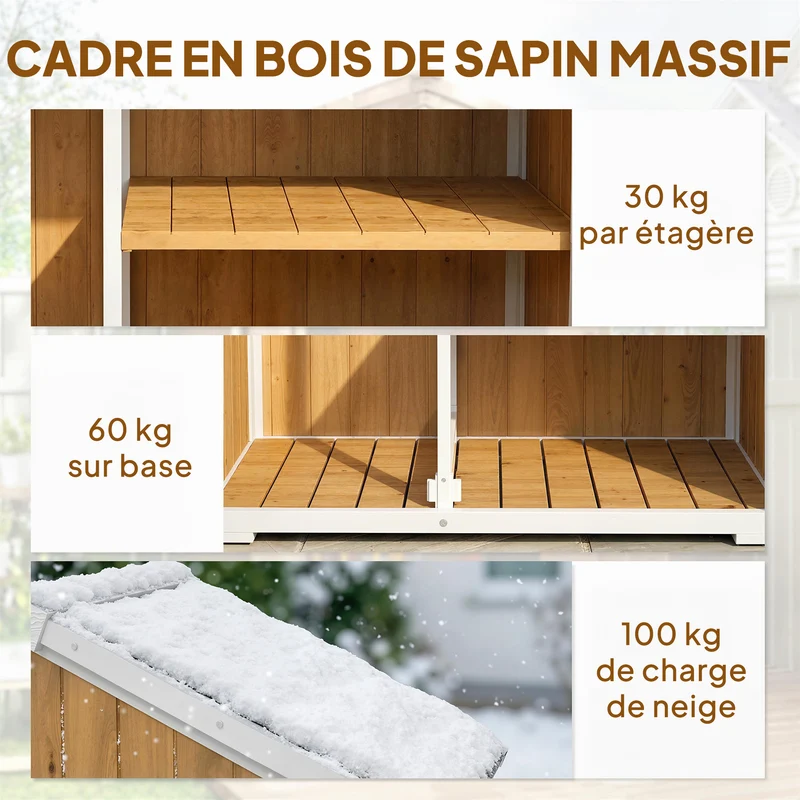 Armoire de jardin abri 105 x 55 x 179 cm étanche toit galvanisé double porte rangement organisé rustique en bois naturel 21_0005652