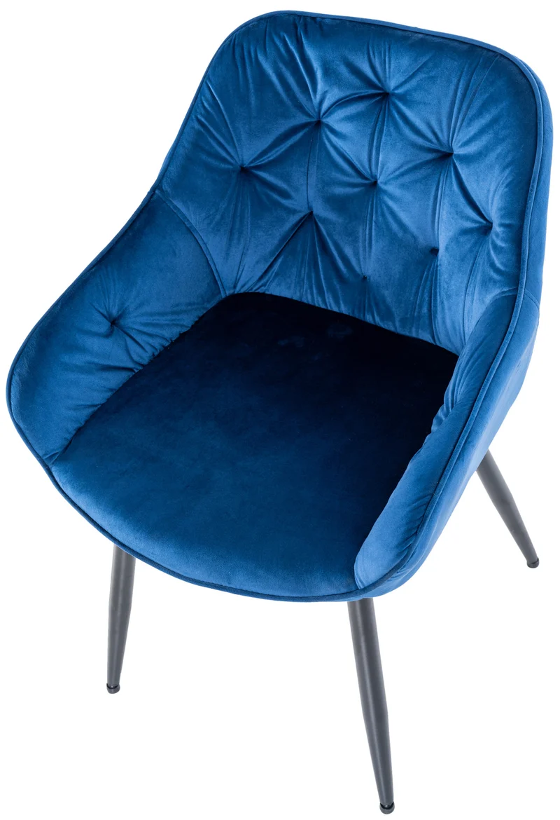 Chaise de salle à manger retro assise capitonnné en velours bleu et pieds en métal noir 10_0005490