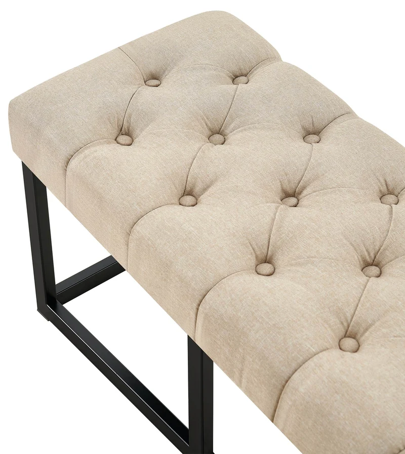 Banc capitonné rembourré 100 cm tissu taupe avec structure métal noir design contemporain 10_0008520