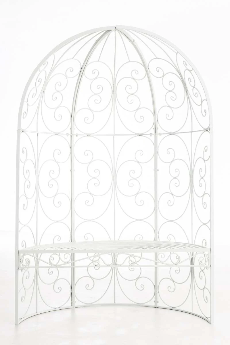 Banc de jardin avec arche à rosiers en métal blanc style vintage MDJ10182