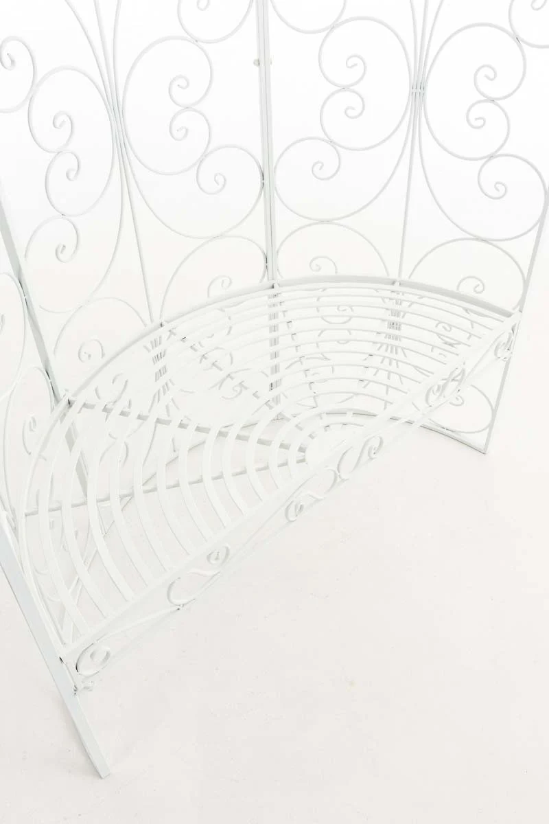 Banc de jardin avec arche à rosiers en métal blanc style vintage MDJ10182