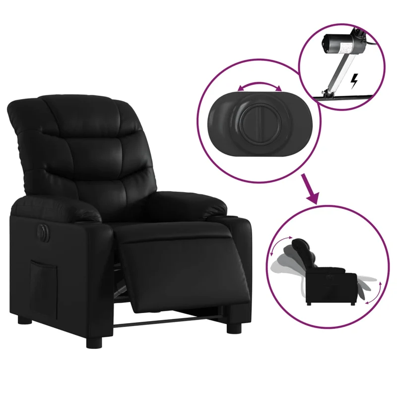Fauteuil relax TV fonction d'inclinaison électrique très confortable en PVC noir DEC028470