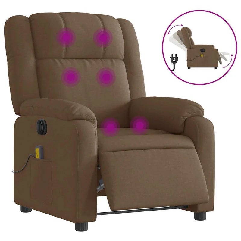Fauteuil de relaxation fonction d'inclinaison électrique 6 points de massage en tissu marron DEC027794