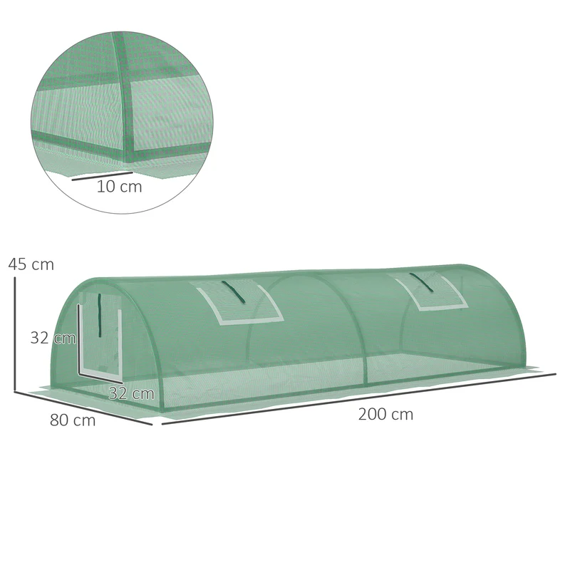 Mini serre tunnel pour tomates 200 x 80 x 45 cm ventilation optimale bâche renforcée compacte moderne en acier vert 21_0004278