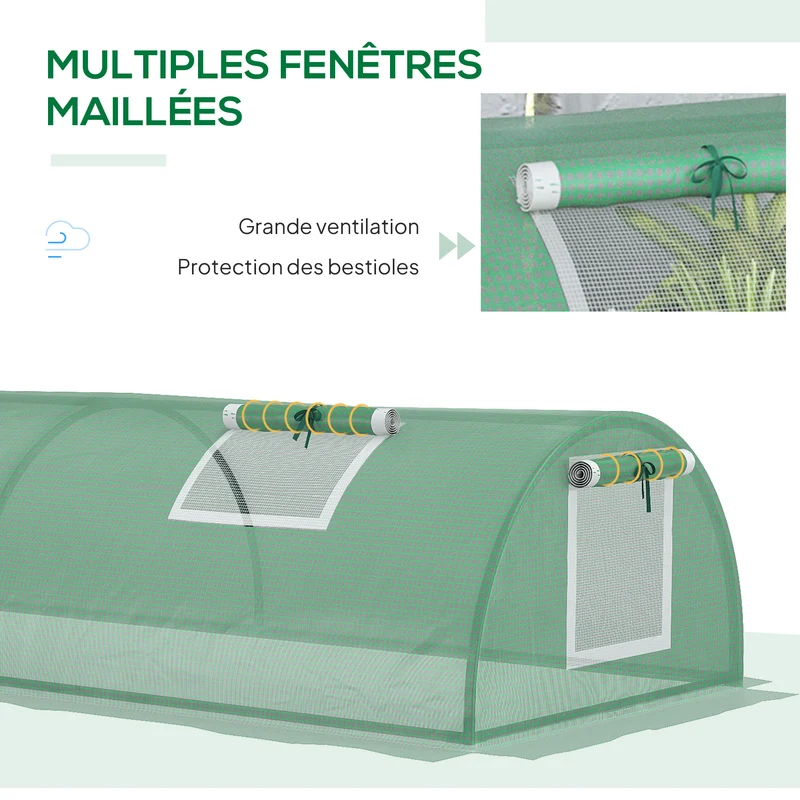 Mini serre tunnel pour tomates 200 x 80 x 45 cm ventilation optimale bâche renforcée compacte moderne en acier vert 21_0004278