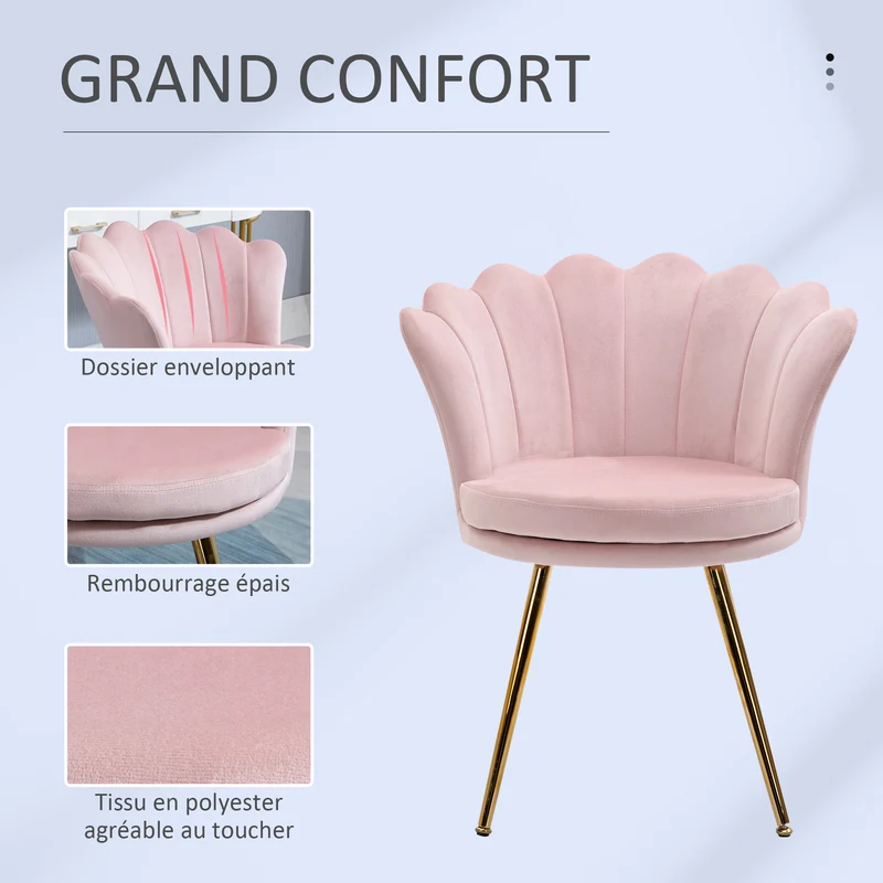 Lot de 2 fauteuil coquillage salon 67 x 64 x 77 cm assise cocooning dossier courbé classique chic en velours rose poudré 21_0003190