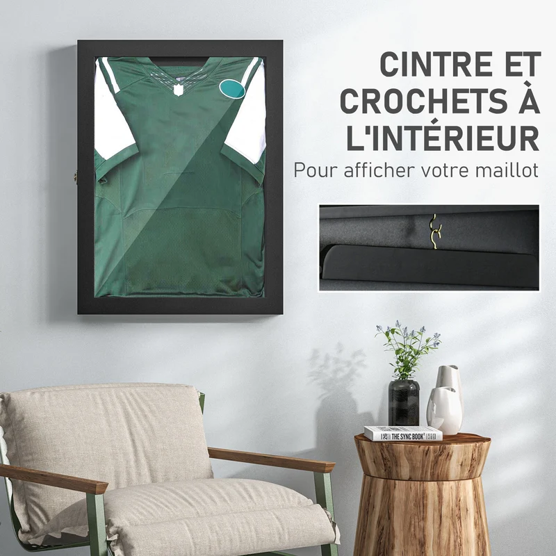 Cadre vitrine maillot 60 x 6,5 x 80 cm verrou magnétique doublure feutre salon style contemporain moderne en bois noir 21_0006963