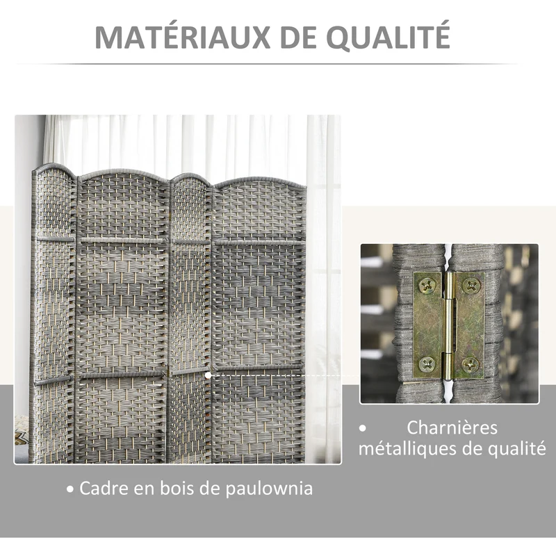 Paravent pliable séparateur de pièce 180 x 1.7 x 180 cm intimité modulable léger style scandinave en polypropylène gris 21_0001337
