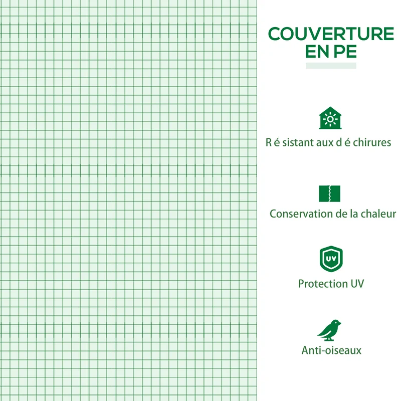 Serre compacte balcon 120 x 60 x 60 cm fenêtres zippées rebord enterrable 10 cm épuré moderne en plastique vert foncé 21_0004153