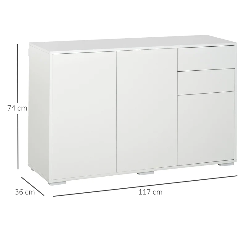 Buffet rangement 117 x 36 x 74 cm 2 tiroirs 2 portes étagère réglable contemporain épuré en panneaux de particules blanc 21_0002829