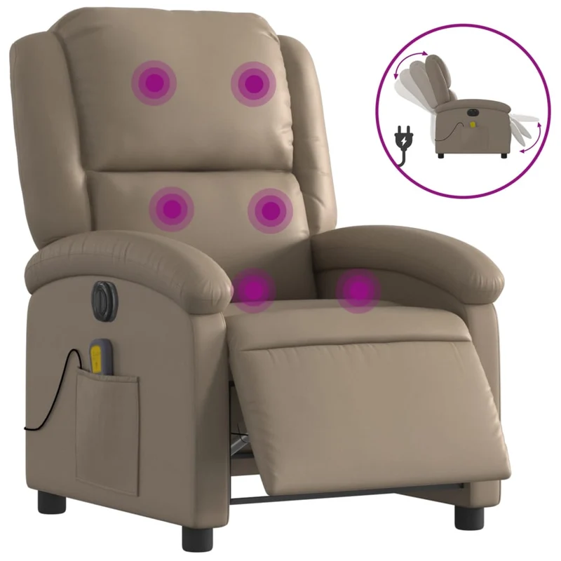 Fauteuil de relaxation TV fonction massage inclinable électrique 6 points de massage en PVC cappuccino DEC027135