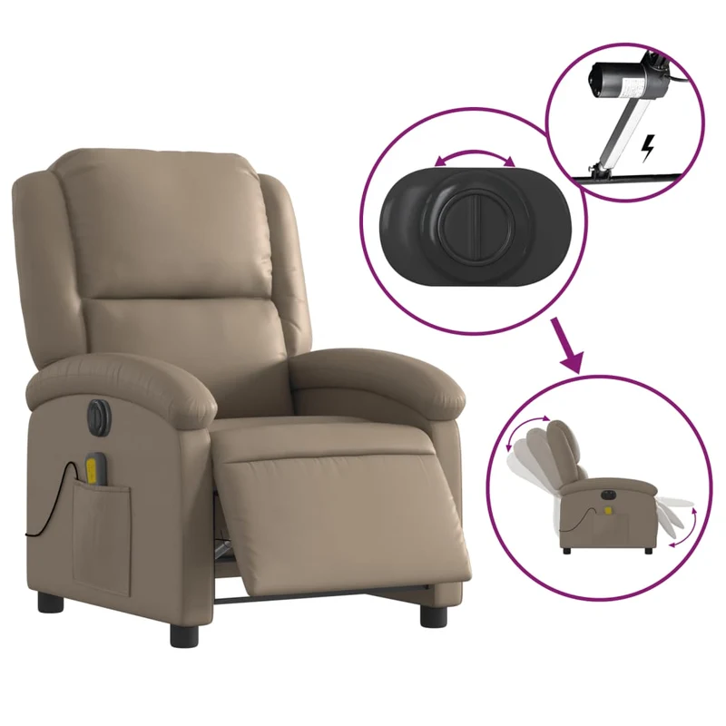 Fauteuil de relaxation TV fonction massage inclinable électrique 6 points de massage en PVC cappuccino DEC027135