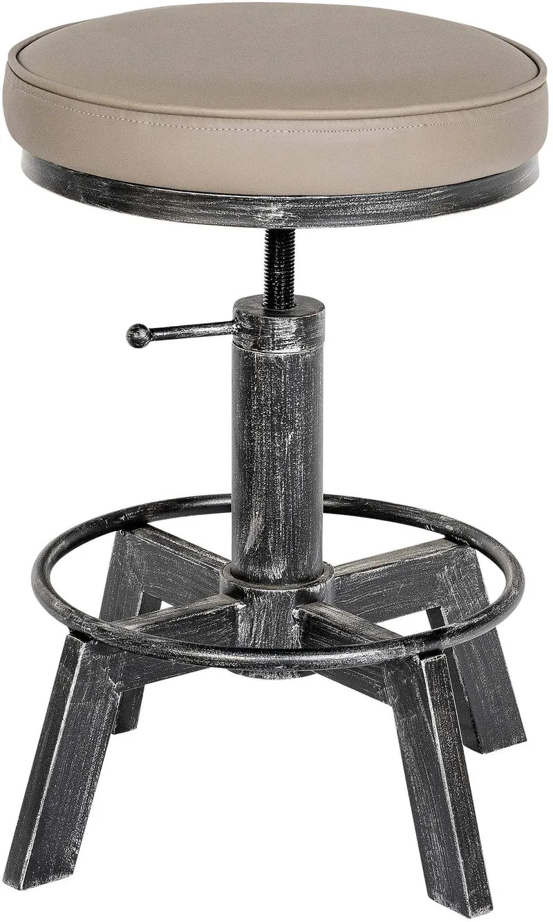 Lot de 2 tabourets industriels en métal argenté effet vieilli assise en similicuir crème réglables en hauteur avec repose-pieds 10_0008725