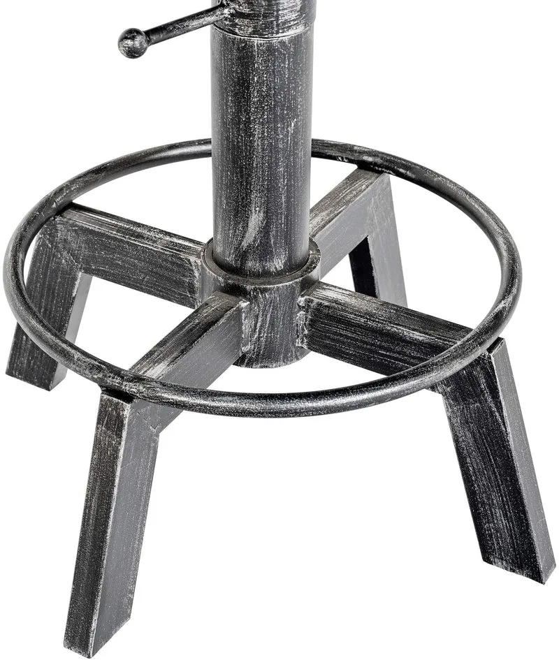 Lot de 2 tabourets industriels en métal argenté effet vieilli assise en similicuir crème réglables en hauteur avec repose-pieds 10_0008725