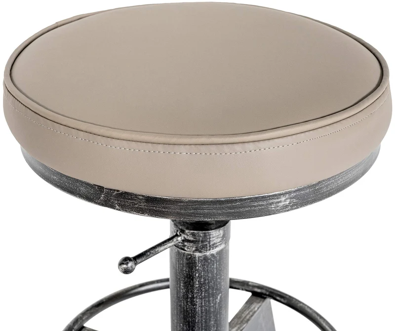 Lot de 2 tabourets industriels en métal argenté effet vieilli assise en similicuir crème réglables en hauteur avec repose-pieds 10_0008725