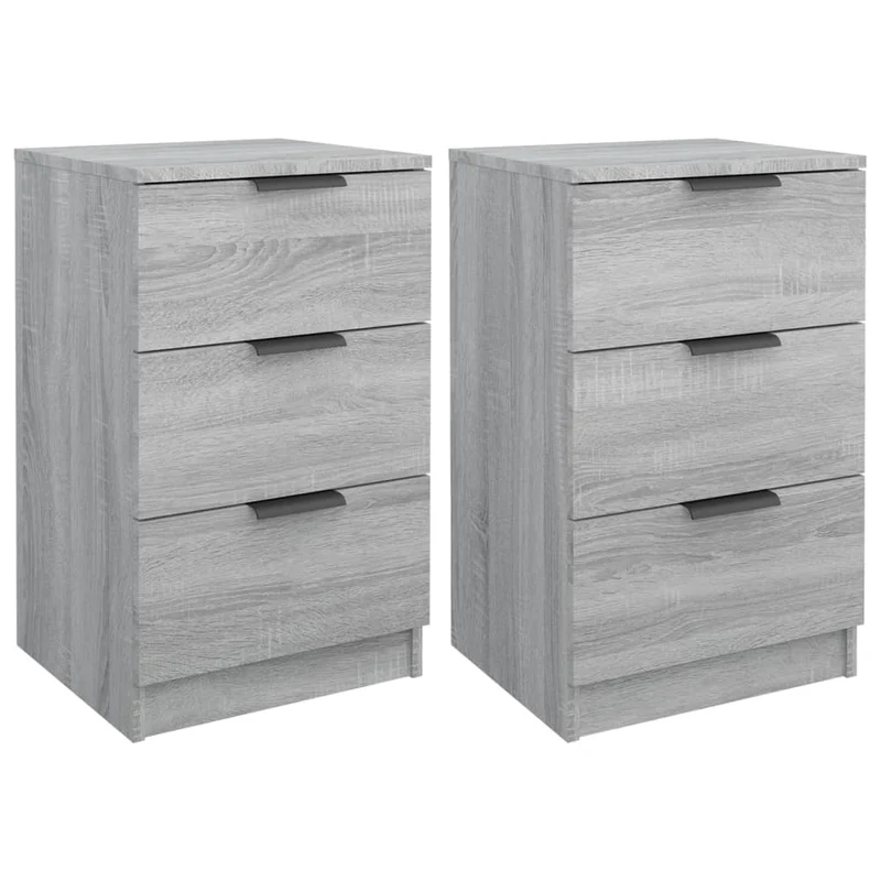 Lot de 2 tables de chevet avec 3 tiroirs 40 x 36 x 65 cm bois d'ingénierie gris DEC035714