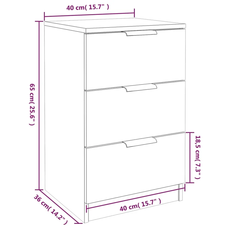 Lot de 2 tables de chevet avec 3 tiroirs 40 x 36 x 65 cm bois d'ingénierie gris DEC035714
