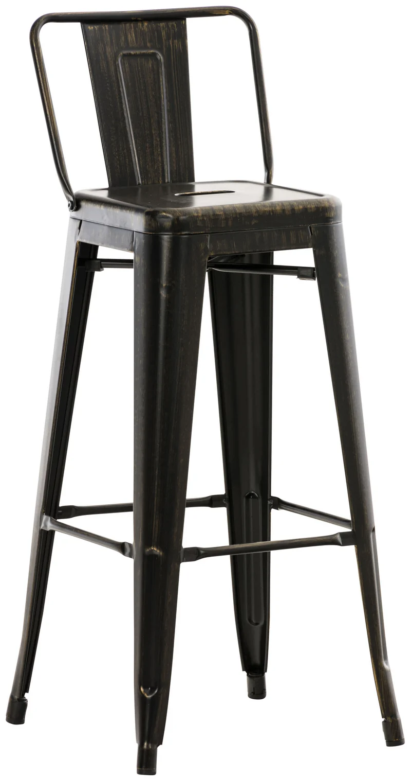 Tabouret de bar x1 style industriel avec dossier et repose-pieds en métal noir doré 10_0000035