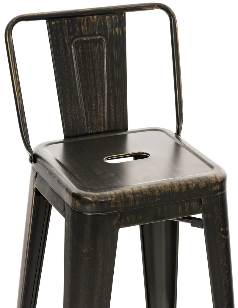 Tabouret de bar x1 style industriel avec dossier et repose-pieds en métal noir doré 10_0000035