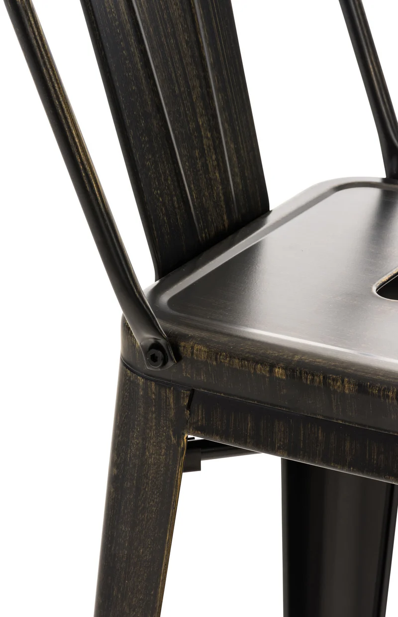 Tabouret de bar x1 style industriel avec dossier et repose-pieds en métal noir doré 10_0000035