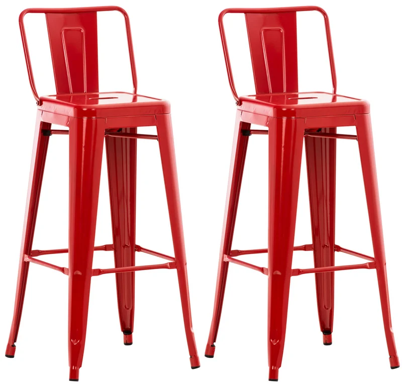 Lot de 2 tabourets de bar design industriel en métal avec repose-pied couleur rouge 10_0001084