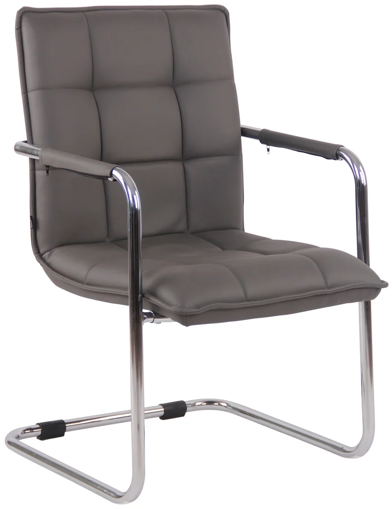 Chaise visiteur fauteuil de bureau sans roulettes en cuir synthétique gris cadre métal BUR10468
