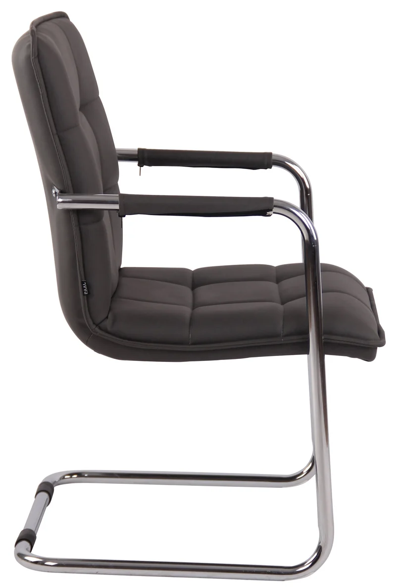 Chaise visiteur fauteuil de bureau sans roulettes en cuir synthétique gris cadre métal BUR10468