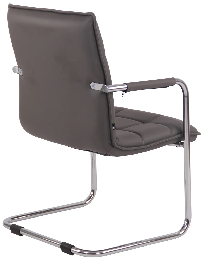 Chaise visiteur fauteuil de bureau sans roulettes en cuir synthétique gris cadre métal BUR10468