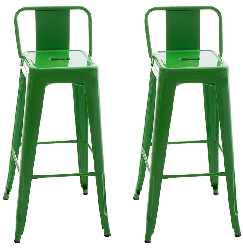 Lot de 2 tabourets de bar industriel en métal avec repose-pied couleur vert TDB10138