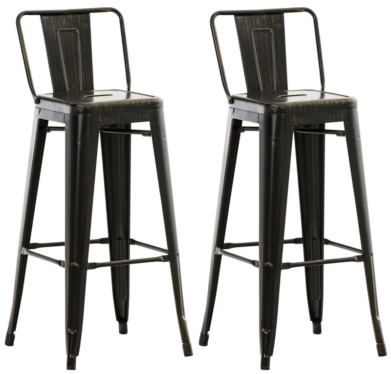 Lot de 2 tabourets de bar industriel en métal avec repose-pied couleur noir vieilli TDB10136