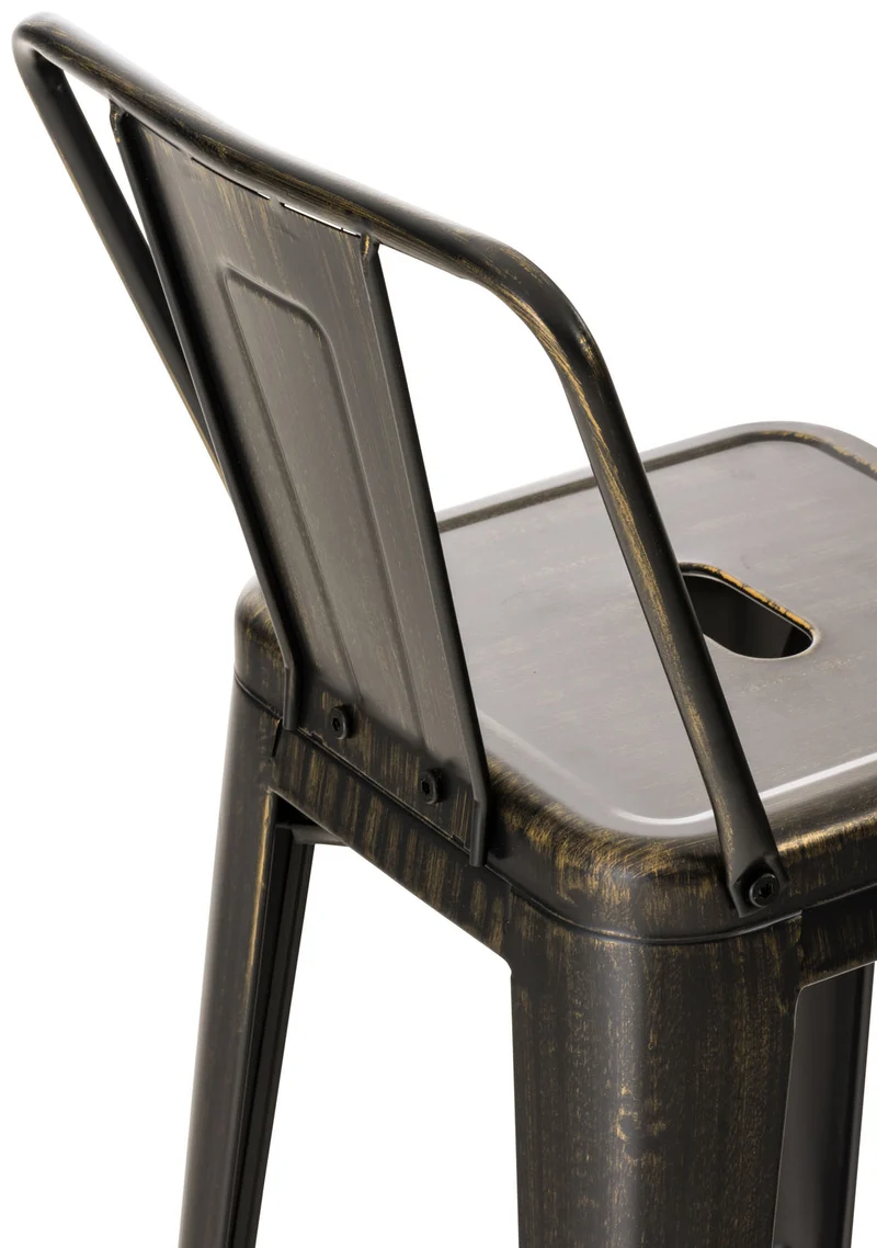 Lot de 2 tabourets de bar industriel en métal avec repose-pied couleur noir vieilli TDB10136
