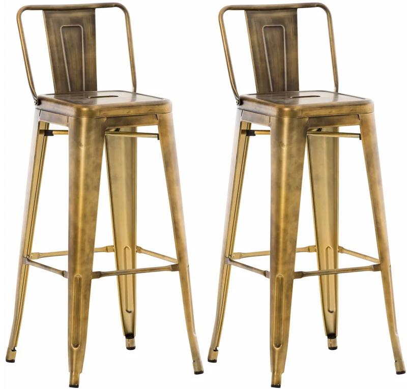 Lot de 2 tabourets de bar industriel en métal avec repose-pied couleur or TDB10134/2