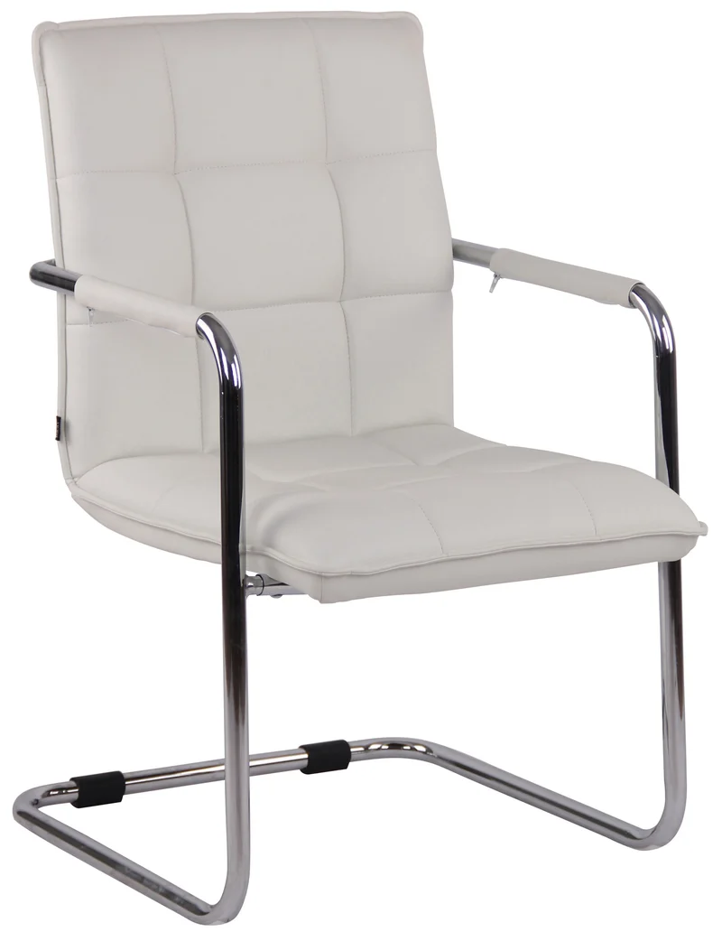 Chaise visiteur fauteuil de bureau sans roulettes en cuir synthétique blanc cadre métal BUR10471