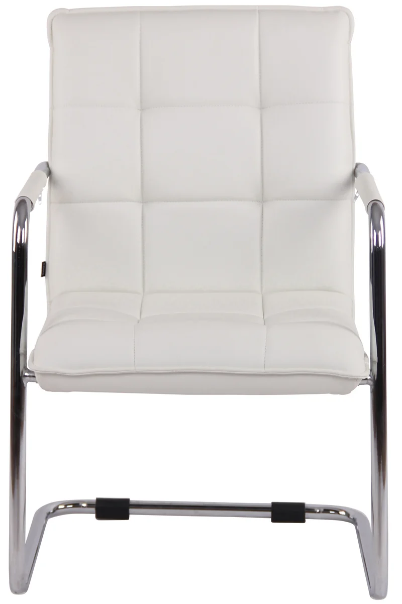 Chaise visiteur fauteuil de bureau sans roulettes en cuir synthétique blanc cadre métal BUR10471