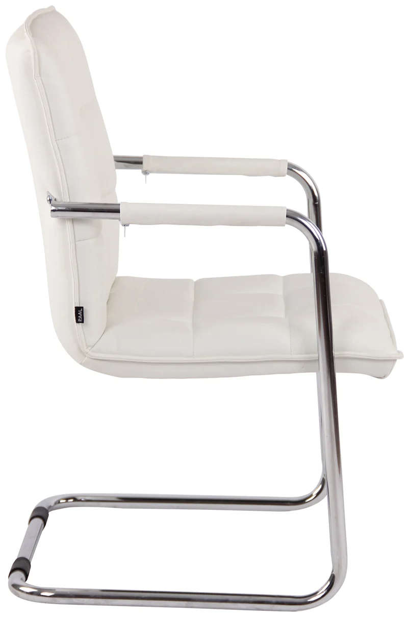 Chaise visiteur fauteuil de bureau sans roulettes en cuir synthétique blanc cadre métal BUR10471