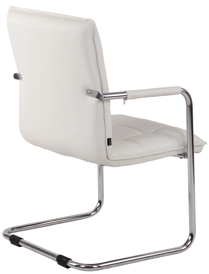 Chaise visiteur fauteuil de bureau sans roulettes en cuir synthétique blanc cadre métal BUR10471