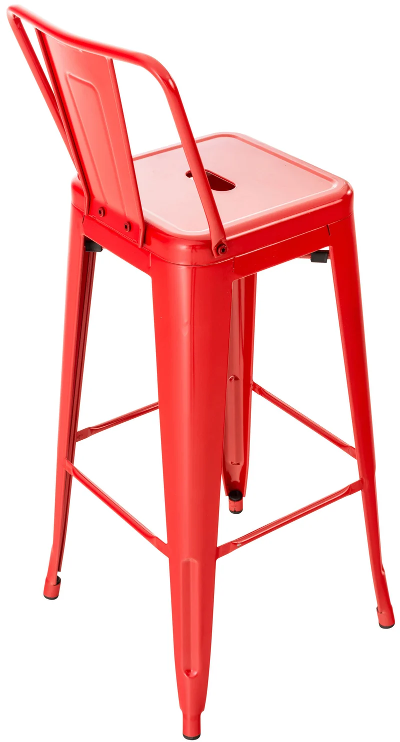 Tabouret de bar x1 design industriel avec dossier et repose-pieds en métal rouge 10_0000778