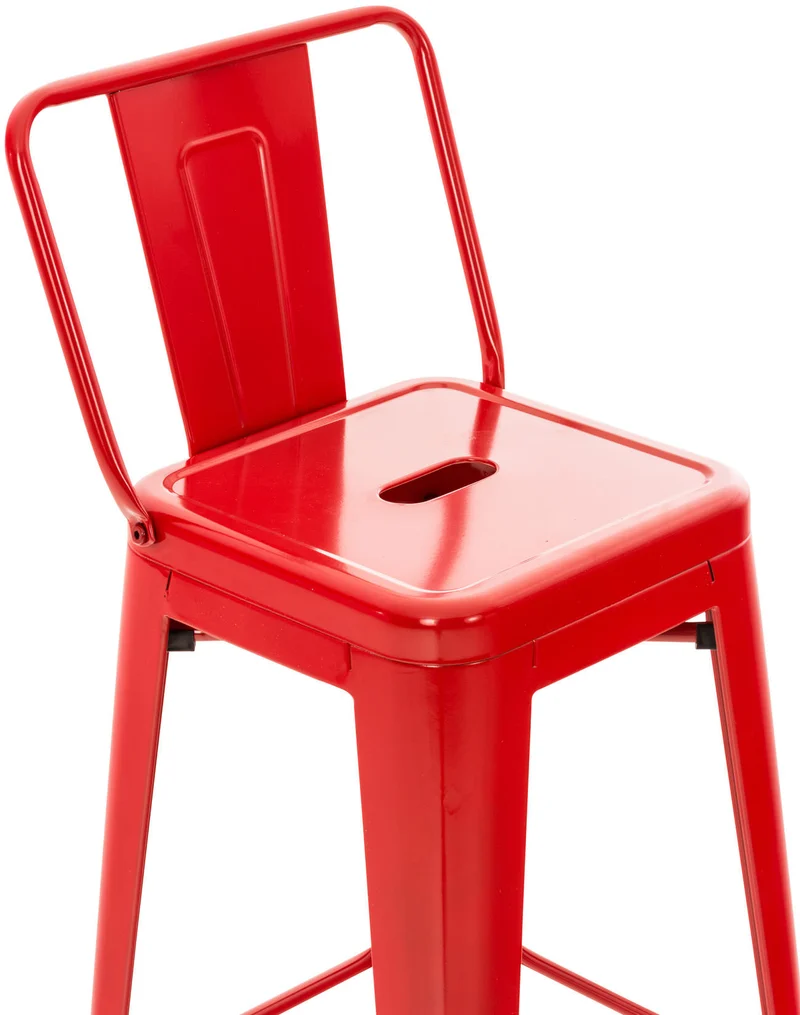 Tabouret de bar x1 design industriel avec dossier et repose-pieds en métal rouge 10_0000778