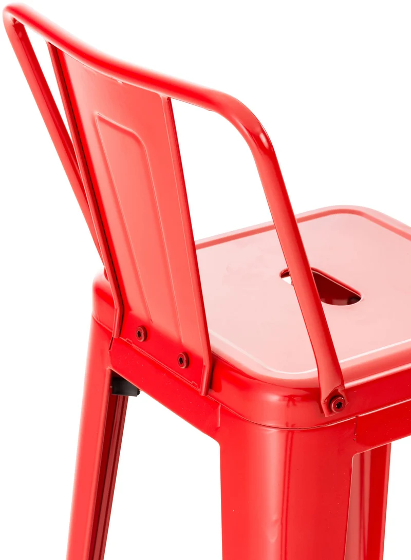 Tabouret de bar x1 design industriel avec dossier et repose-pieds en métal rouge 10_0000778