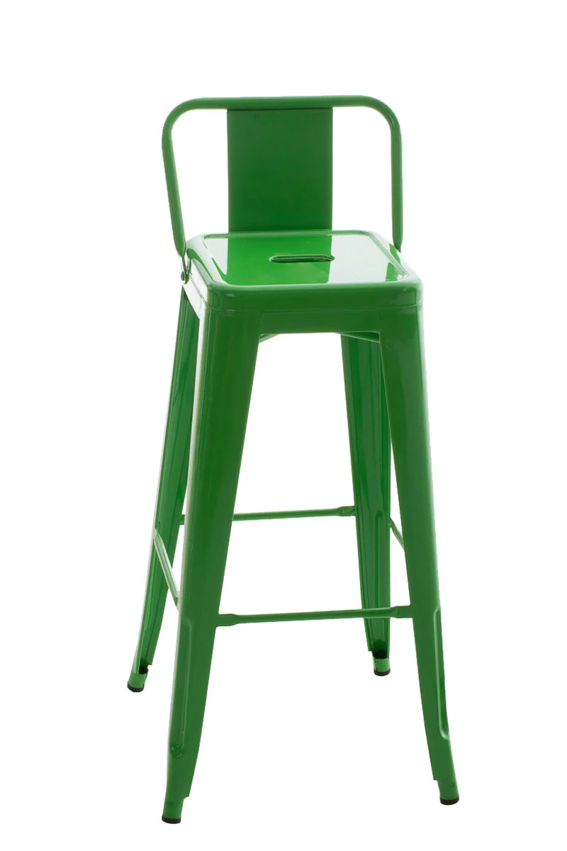 Tabouret de bar x1 en métal vert style industriel moderne avec dossier et repose-pieds structure robuste hauteur d’assise 77 cm 10_0000680
