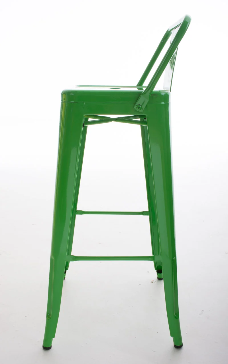 Tabouret de bar x1 en métal vert style industriel moderne avec dossier et repose-pieds structure robuste hauteur d’assise 77 cm 10_0000680