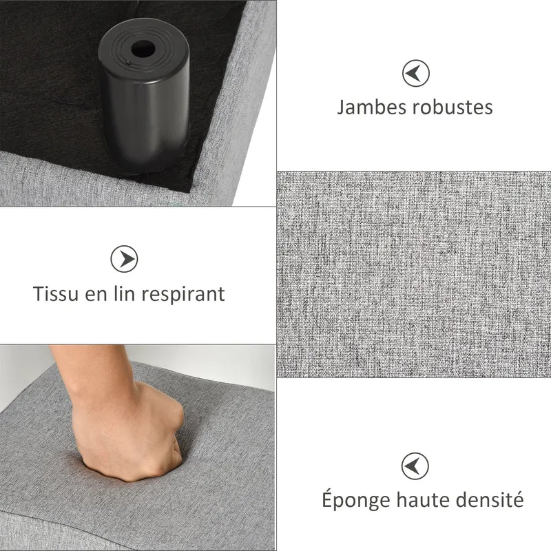 Lot de 2 poufs repose-pied 40 x 30 x 24 cm confort mousse épaisse structure bois robuste moderne épuré en polyester gris 21_0001838