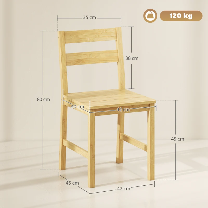 Lot de 2 chaises de salle à manger 42 x 45 x 80 cm dossier incurvé finition vernie scandinave en bambou bois naturel 21_0003384