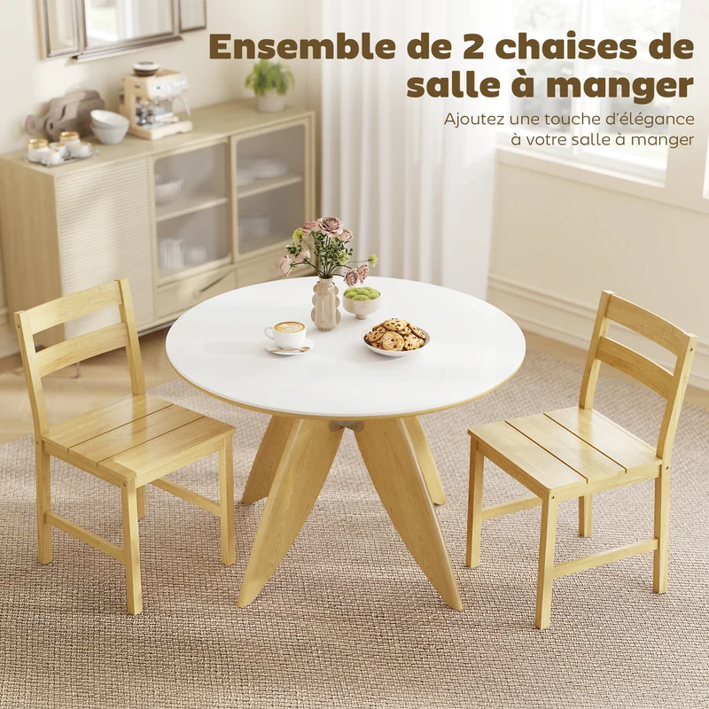 Lot de 2 chaises de salle à manger 42 x 45 x 80 cm dossier incurvé finition vernie scandinave en bambou bois naturel 21_0003384
