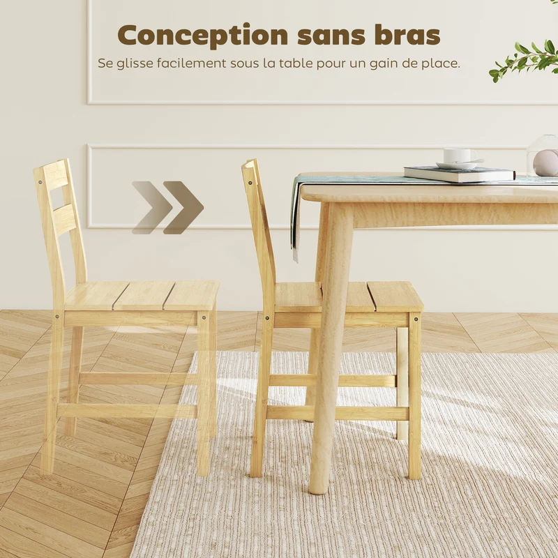 Lot de 2 chaises de salle à manger 42 x 45 x 80 cm dossier incurvé finition vernie scandinave en bambou bois naturel 21_0003384