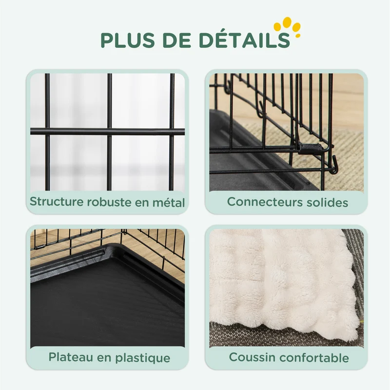 Cage de transport pliante pour chien 90 x 57.5 x 62 cm bac amovible coussin inclus design contemporain en acier noir 21_0007208
