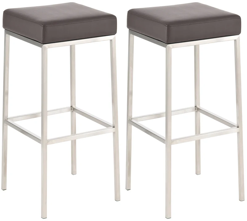 Lot de 2 tabourets de bar avec repose-pieds design simple hauteur 80 cm assise en PVC marron support en acier inoxydable 10_0004359